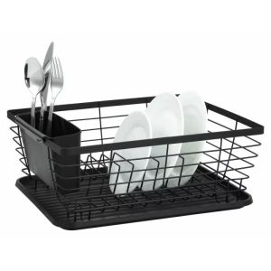 Сушилник за съдове KINGHOFF KH 1355, 35.5 см, Тава за отцеждане, Аксесоар за прибори, Черен