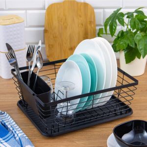 Сушилник за съдове KINGHOFF KH 1355, 35.5 см, Тава за отцеждане, Аксесоар за прибори, Черен