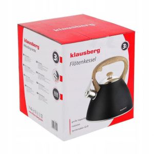 Чайник KLAUSBERG KB 7262, 22см, 3 л, Свирещ, Индукция, Черна стомана