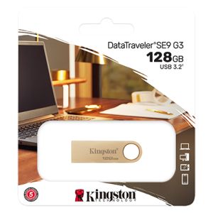 USB памет 128GB KINGSTON DataTraveler SE9 G3, USB 3.2 Gen 1, Metal, Gold