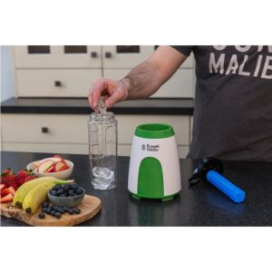 Блендер RUSSELL HOBBS Explore Mix & Go Cool 25160-56, 300 W, 600 мл, Без BPA, Неръждаема стомана, Ергономичен дизайн, Бял/зелен
