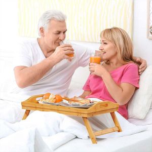 Бамбукова масичка за легло KINGHOFF KH-1502, 50x30x7 см, Сгъваема