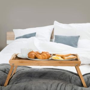 Бамбукова масичка за легло KINGHOFF KH-1502, 50x30x7 см, Сгъваема