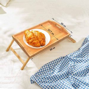 Бамбукова масичка за легло KINGHOFF KH-1502, 50x30x7 см, Сгъваема