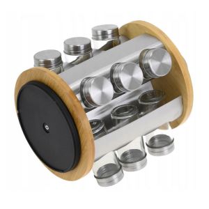 Бурканчета за подправки на стойка KLAUSBERG KB 7552, 12бр. бурканчета, Бамбук и стомана, Инокс/кафяв