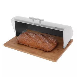 Кутия за хляб KLAUSBERG KB 7096, 39 см, Метал, Дървена основа, Инокс/Кафяв