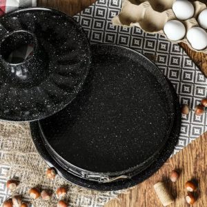 Форма за блат и кекс KINGHOFF KH 1780, 28 см, Падащо дъно, Стомана, Черен