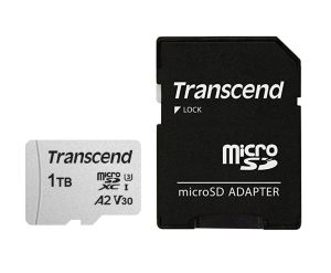 MicroSD памет 1TB TRANSCEND USD300S, microSDXC Class 10 UHS-I U3 A2 V30 + SD адаптер