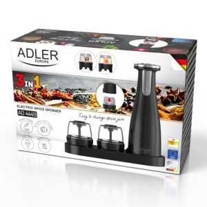 Електрически мелнички ADLER AD 4449B, 3 бр, 150 мл, USB, Li-Ion 1500mAh, Керамични остриета, Черен