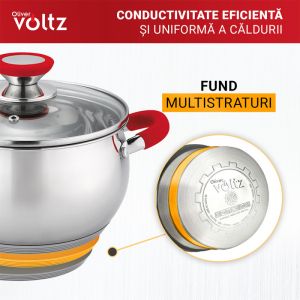 Тенджера Oliver VOLTZ OV51210N18, 18см, 2.5 л, Индукция, Силиконови дръжки, Инокс/червен