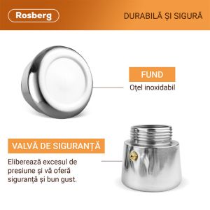 Кубинска кафеварка ROSBERG R51173F4, 4 чаши, Инокс