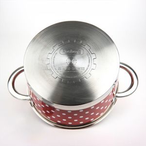 Тенджера ROSBERG R51210I24, 24 см, 6.1 литра, Двойно дъно, Индукция, Инокс/червен с бели точки