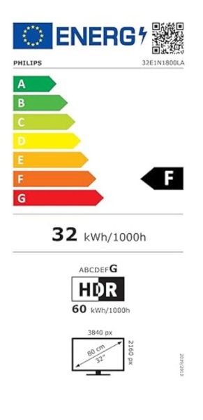 Монитор PHILIPS 32E1N1800LA/00, 31.5" VA, 4K UHD (3840x2160) 60Hz, 16:9, 4ms, 300cd/m2, 3500:1, Adaptive Sync, Speaker2x2W, 2xHDMI, DP, Black