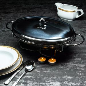 Съд за топло сервиране KINGHOFF KH 1411, Овал, 3 литра, Стоманен капак, Стъкло