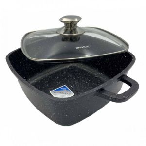 Тенджера за фурна и котлон KINGHOFF KH 1604, 26x26, 5.5l, Мраморно покритие, Индукция, Черен