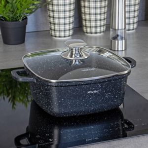 Тенджера за фурна и котлон KINGHOFF KH 1604, 26x26, 5.5l, Мраморно покритие, Индукция, Черен