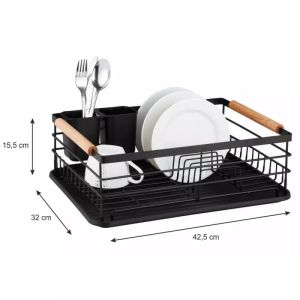 Сушилник за съдове KINGHOFF KH 1728, Поставки за прибори, Дървени дръжки, Черен