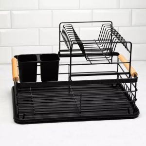 Сушилник за съдове KINGHOFF KH 1796, 2 нива, Поставка за прибори, Черен