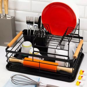 Сушилник за съдове KINGHOFF KH 1796, 2 нива, Поставка за прибори, Черен