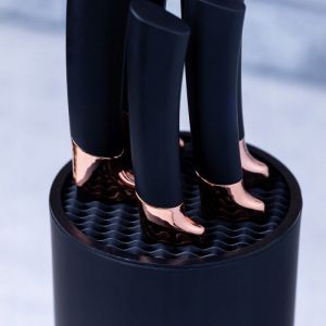 Комплект ножове със стойка KLAUSBERG KB 7614, 6 ч, Неръждаема стомана, Черен/Мед