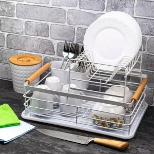 Сушилник за съдове на две нива KINGHOFF KH 1798, Поставки за прибори, Дървени дръжки, Бял