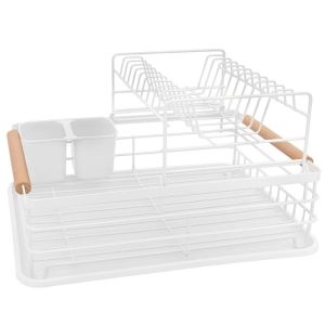 Сушилник за съдове на две нива KINGHOFF KH 1798, Поставки за прибори, Дървени дръжки, Бял