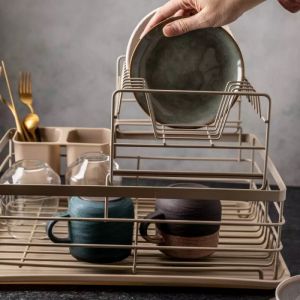 Сушилник за съдове на 2 нива KINGHOFF KH 1839, Поставка за прибори, Бежов