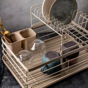 Сушилник за съдове на 2 нива KINGHOFF KH 1839, Поставка за прибори, Бежов