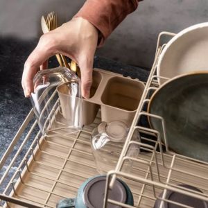 Сушилник за съдове на 2 нива KINGHOFF KH 1839, Поставка за прибори, Бежов