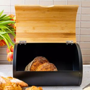 Кутия за хляб KLAUSBERG KB 7711, 32 см, Лека и здрава конструкция, Бамбук, Кафяв/черен