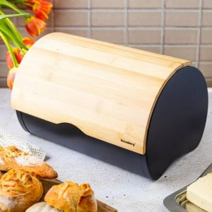 Кутия за хляб KLAUSBERG KB 7711, 32 см, Лека и здрава конструкция, Бамбук, Кафяв/черен
