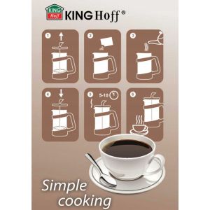 Френска преса за кафе KINGHOFF KH 1399, 1 л, Стъклена купа, Черен