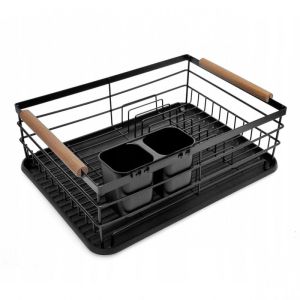 Сушилник за съдове KINGHOFF KH 1728, Поставки за прибори, Дървени дръжки, Черен