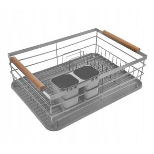 Сушилник за съдове KINGHOFF KH 1729, Поставки за прибори, Дървени дръжки, Сив