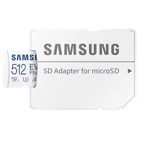 MicroSD памет 512GB SAMSUNG EVO Plus, microSDXC UHS-I U3 V30 A2 Class10 + SD Адаптер