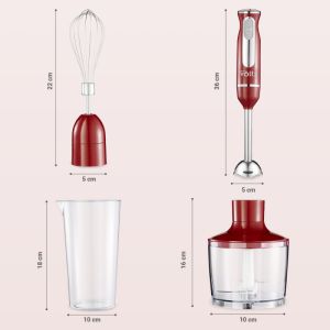 Пасатор, чопър и миксер 3в1 Oliver VOLTZ OV51112KSC, 800W, 700 ml, Стоманена приставка, 2 скорости, Червен