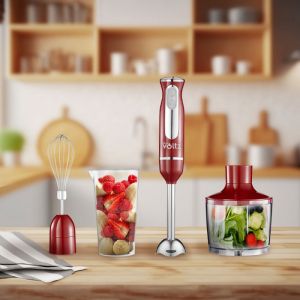 Пасатор, чопър и миксер 3в1 Oliver VOLTZ OV51112KSC, 800W, 700 ml, Стоманена приставка, 2 скорости, Червен