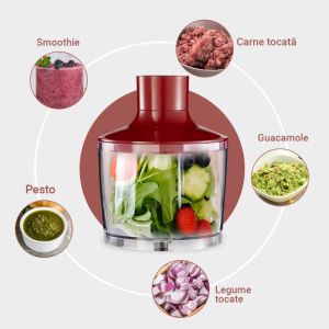 Пасатор, чопър и миксер 3в1 Oliver VOLTZ OV51112KSC, 800W, 700 ml, Стоманена приставка, 2 скорости, Червен