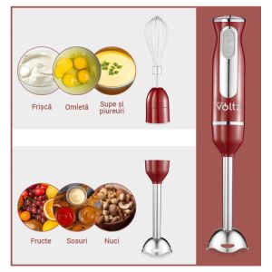 Пасатор, чопър и миксер 3в1 Oliver VOLTZ OV51112KSC, 800W, 700 ml, Стоманена приставка, 2 скорости, Червен