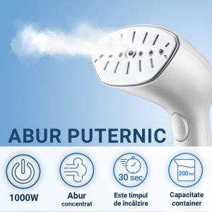 Уред за гладене с пара ROSBERG R51051B 1000W, 200мл, 10-15г/мин, Бял