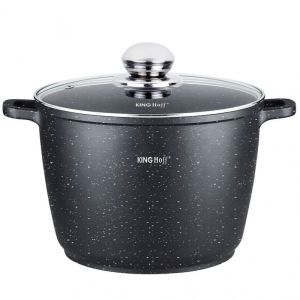 Тенджера дълбока KINGHOFF KH 1599, 28 см, 10 литра, Мраморно покритие, Индукция, Черен