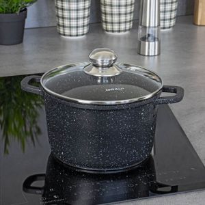 Тенджера дълбока KINGHOFF KH 1599, 28 см, 10 литра, Мраморно покритие, Индукция, Черен