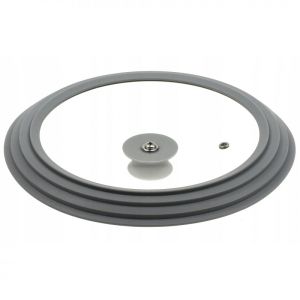 Капак KINGHOFF KH 1649, 24/26/28 cм, Стъклен, Силиконов ръб, Универсален, Сив