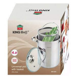 Тенджера за аспержи/паста KINGHOFF KH 3325, 16 см, 4.2 литра, Кошница, Индукция, Инокс