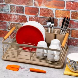 Сушилник за съдове KINGHOFF KH 1800, Поставки за прибори, Дървени дръжки, Бежов