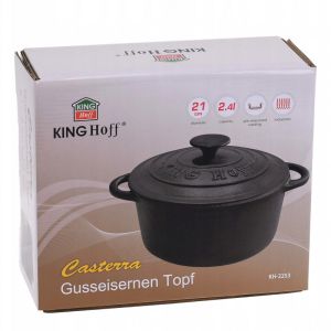 Чугунена тенджера KINGHOFF KH 2253, 2.4 литра, 21 см, Обработена с мазнина, Черен