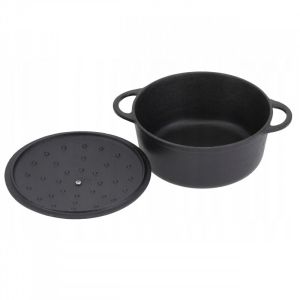 Чугунена тенджера KINGHOFF KH 2253, 2.4 литра, 21 см, Обработена с мазнина, Черен