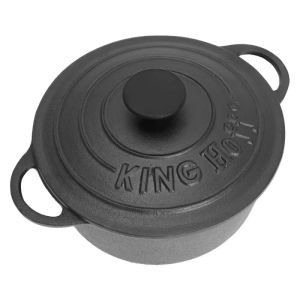 Чугунена тенджера KINGHOFF KH 2253, 2.4 литра, 21 см, Обработена с мазнина, Черен