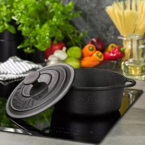 Чугунена тенджера KINGHOFF KH 2253, 2.4 литра, 21 см, Обработена с мазнина, Черен