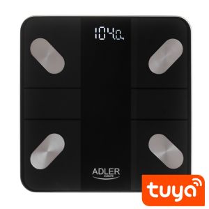 Кантар ADLER AD 8186, SMART Tuya, До 180 кг, LED дисплей, 3 x ААА, Черен